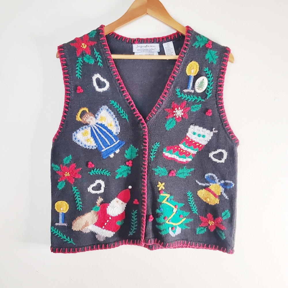 Christmas Sweater Vest Hand Embroidered